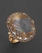 14k Yellow Gold Large Oval  Crystal Quartz & Champagne Diamond Ring, .38 Ct. T.w.