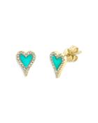 Moon & Meadow Diamond & Turquoise Heart Stud Earrings In 14k Yellow Gold - 100% Exclusive
