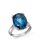 London Blue Topaz Statement Ring With Diamonds In 14k White Gold - 100% Exclusive