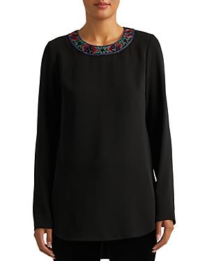 Lauren Ralph Lauren Beaded Embroidered Neckline Blouse