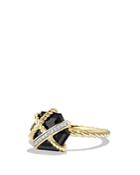 David Yurman Cable Wrap Ring With Black Onyx & Diamonds In 18k Gold