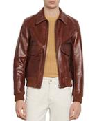 Sandro Slim-fit Aviator Vintage Leather Jacket