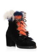 Stuart Weitzman Yukon Mink Fur And Suede Lace Up Booties