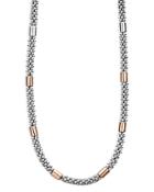 Lagos 18k Rose Gold & Sterling Silver High Bar Caviar Beaded & Polished Link Statement Necklace