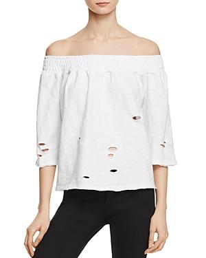 Honey Punch Distressed Off-the-shoulder Top