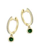Bloomingdale's Emerald & Diamond Dangle Hoop Earrings In 14k Yellow Gold - 100% Exclusive