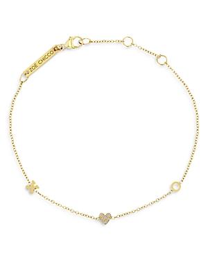 Zoe Chicco 14k Yellow Gold Itty Bitty Words Diamond Hearts Xo Chain Bracelet