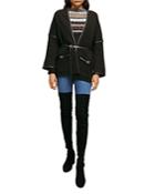 Maje Faux Leather & Fringe Trimmed Wrap Cardigan
