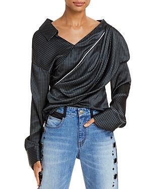 Hellessy Halsey Houndstooth Asymmetric Silk Top - 100% Exclusive
