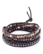 Chan Luu Hematite & Leather Wrap Bracelet