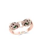 Bloomingdale's Diamond & Tsavorite Double Panther Ring In 14k Rose Gold, 0.33 Ct. T.w. - 100% Exclusive