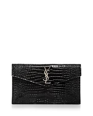 Saint Laurent Uptown Croc Embossed Leather Clutch