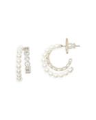 Kate Spade New York Caviar Cubic Zirconia & Imitation Pearl Double Row Huggie Hoop Earrings