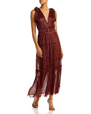 Sabina Musayev Helena Pleated Metallic Prairie Midi Dress