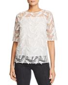 Badgley Mischka Sheer Embroidered Feather Top