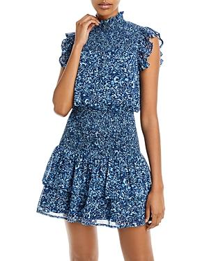 Aqua Smocked Metallic Floral Print Mini Dress - 100% Exclusive