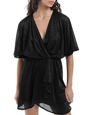 The Kooples Sheer Metallic Faux Wrap Mini Dress