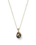 Annette Ferdinandsen Design 18k Yellow Gold Black Tahitian Pearl Claw Pendant Necklace, 18