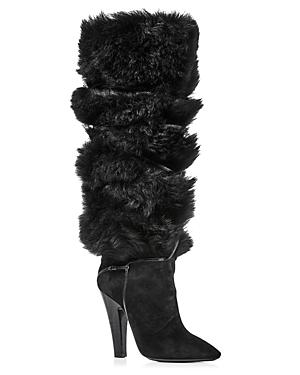 Saint Laurent Women's Koller Scrunched Shearling High Heel Boots