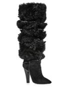Saint Laurent Women's Koller Scrunched Shearling High Heel Boots