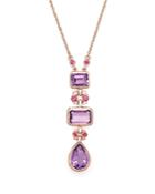 Amethyst And Rhodolite Pendant Necklace In 14k Rose Gold, 17