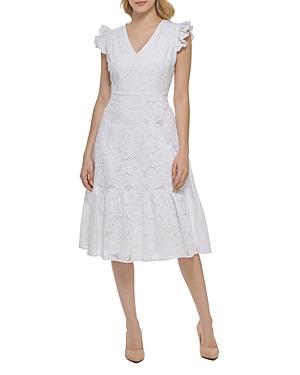 Karl Lagerfeld Paris Floral Eyelet Midi Dress
