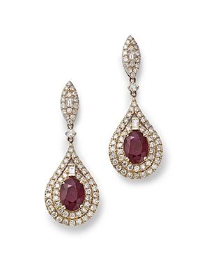 Bloomingdale's Ruby & Diamond Halo Drop Earrings In 14k Yellow Gold - 100% Exclusive