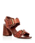See By Chloe Women's Leather Whipstitch High Block Heel Sandals