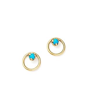 Zoe Chicco 14k Yellow Gold Turquoise Circle Stud Earrings