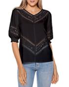 Belldini Lace Inset Puff Sleeve Top