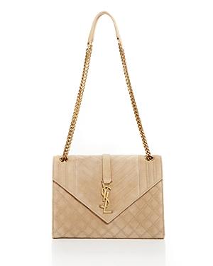 Saint Laurent Envelope Medium Quilted Suede Crossbody