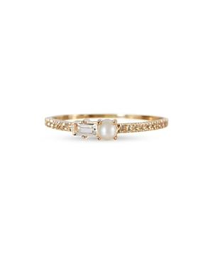 Apres Jewelry 14k Yellow Gold Petite Paris White Topaz & Freshwater Pearl Ring