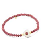 Tous 18k Yellow Gold Super Power Rhodonite & Mother-of-pearl Beaded Heart Stretch Bracelet