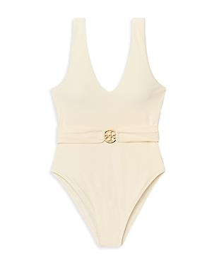 Tory Burch Miller Plunge Belted One Piece Swimsuit