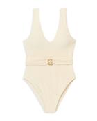 Tory Burch Miller Plunge Belted One Piece Swimsuit