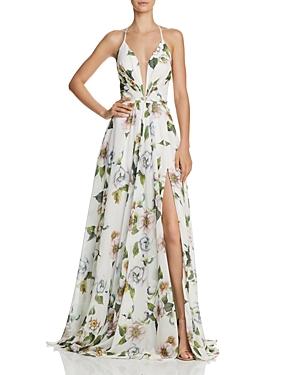Faviana Couture Floral-print V-neck Gown