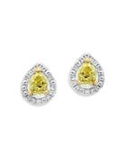 Bloomingdale's Pear Shaped White & Yellow Diamond Stud Earrings In 18k White & Yellow Gold - 100% Exclusive