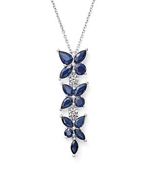 Sapphire And Diamond Flower Drop Pendant Necklace In 14k White Gold, 18 - 100% Exclusive