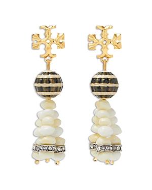 Tory Burch Roxanne Logo & Mixed Bead Tassel Statement Earrings