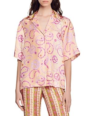 Sandro Kimy Floral Print Silk Shirt