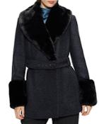 Ted Baker Lotie Faux Fur Trim Belted Coat