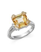 Judith Ripka Sterling Silver Small Candy Ring With White Sapphire And Canary Crystal