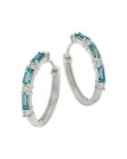 Bloomingdale's Blue Topaz & Diamond Hoop Earrings In 14k White Gold - 100% Exclusive