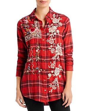 Johnny Was Roma Embroidered Plaid Shirt