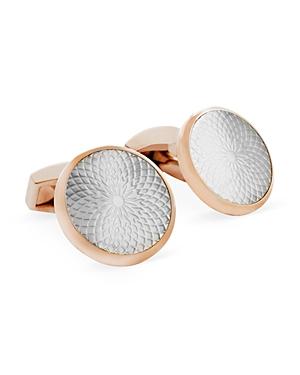Tateossian Rose Gold Mother Of Pearl Etched Circle Cufflinks