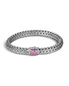 John Hardy Classic Chain Sterling Silver Medium Bracelet With Pink Spinel