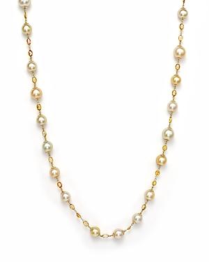 18k Yellow Gold And Cultured White And Golden South Sea Pearl Necklace With Yellow Sapphires, 42