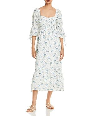 Faithfull The Brand Marita Midi Smocked Square Neck Floral Dress