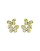 Aqua Pave Double Butterfly Stud Earrings In 18k Gold Plated Sterling Silver - 100% Exclusive