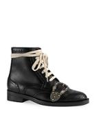 Gucci Women's Queercore Leather Buckled Lace Up Booties